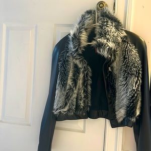 Faux leather and fur jacket, black